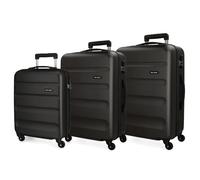 Roll Road Flex Set de Bagages Noir 55/65/75 cms Rigide ABS Serrure à combinaison 182L 4 roues Bagage à main