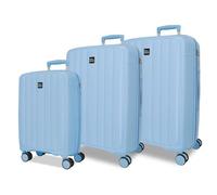 Joumma Roll Road Acadia Bleu Clair Set de Bagages 55/65/75 cm Rigide Polypropylène Cadenas à Combinaison Intégré 210L 10.2kg 4 Doubles Roues Extensible Bagage à Main
