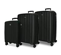 Joumma Roll Road Acadia Set de Valises Noir 55/65/75 cm Rigide Polypropylène Cadenas à Combinaison Intégré 210L 10.2kg 4 Doubles Roues Extensible Bagage à Main