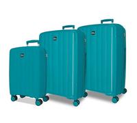 Joumma Roll Road Acadia Set de Valises Vert Turquoise 55/65/75 cm Rigide Polypropylène Cadenas à Combinaison Intégré 210L 10.2kg 4 Doubles Roues Extensible Bagage à Main