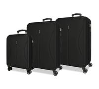 ROLL ROAD Joumma Formentera Set de Valises Noir 55/65/75 cm Rigide ABS Cadenas à Combinaison Intégré 188L 10.3kg 4 Doubles Roues Bagage à Main