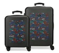 Roll Road Next Level Valise Set Noir 55/65 cm ABS Rigide Serrure à Combinaison Latérale 91L 6 kgs 4 Double Roues Bagage à Main