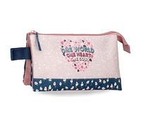 Roll Road One World Trousse Triple Rose 22 x 12 x 5 cm Polyester, Rose, Trousse Triple