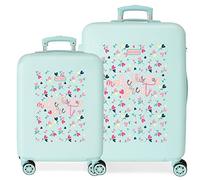 Roll Road Queen of Hearts Set de valises Bleu 55/65 cms Rigide ABS Serrure latérale à combinaison 56L 6 kgs 4 Roues bagage à main