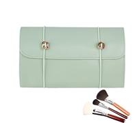 Roll-Up Makeup Brush Bag, Makeup Pouch, Storage Organizer Case Multi-Compartment Design for Women and Men Travel Daily Use, 21.26x9.25x0.39 inches Pink, Green, and Gray