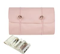 Roll-Up Makeup Brush Bag, Makeup Pouch, Storage Organizer Case Multi-Compartment Design for Women and Men Travel Daily Use, 21.26x9.25x0.39 inches Pink, Green, and Gray