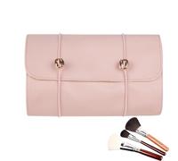 Roll Up Makeup Brush Bag, Waterproof Cosmetic Storage Organizer, 4-in-1 Foldable Makeup Case, Travel Make Up Pouch for Women and Men, PU Leather PVC Mesh, 54x23.5x1cm