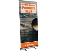 Roll Up Premium Plus - Écran déroulant sans banderole, sans pression - Aluminium Roll-Up d'un côté, argent anodisé - Avec sac de transport - Bannière publicitaire à roulettes (85 cm x 200 cm)