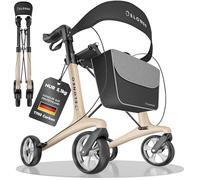 Rollator en carbone pliable et léger avec siège, rollator de voyage léger 5,1 kg, aide à la marche pour seniors réglable en hauteur sur 9 niveaux, déambulateur pliable, avec sac