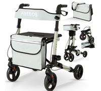 Rollator léger AREBOS Gris | Réglable en hauteur sur 6 positions | Siège & sac
