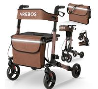 Rollator léger AREBOS Marron | Réglable en hauteur sur 6 positions | Siège & sac