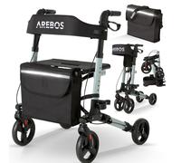 Rollator léger AREBOS Noir | Réglable en hauteur sur 6 positions | Siège & sac