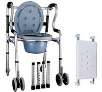 Rollator Walker Chaise percée 4 en 1 avec roulettes, chaise de douche, chaise de transport, hauteur réglable, pliable, pour personnes handicapées Petit cadeau