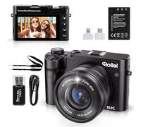 Rollei Caméra Numérique 5K 64MP Powerflex X8 Dual Lens Zoom Optique 8X | Appareil Photo avec Écran Tactile 3.6" et Double Objectif pour Selfies Digital Camera Noir pour les Débutants & Adolescents
