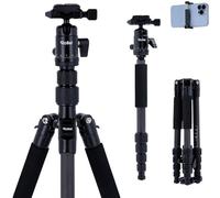 Rollei Compact Traveler No.1 Carbone Noir, 145cm Trepied Appareil Photo Voyage avec Rotule Ball & Téléphone Support Trépied Ultra Léger pour Sony Canon Nikon DSLR, Trepied-Appareil-Photo-Tripod-Voyage