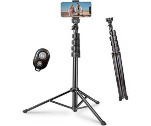 Rollei Trepied Smartphone & Perche a Selfie, 156cm Comfort Max 2 Trépied Smartphone avec Support pour Téléphone et Télécommande Selfie Stick avec Colonne Centrale Extensible pour Camera & Téléphone