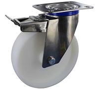 Rollentechnik Roulette pivotante en acier inoxydable avec frein - Diamètre : 160 mm - Plaque de fixation en polyamide