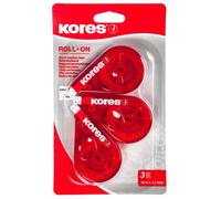 Roller correcteur jetable - KORES - ROLL ON - Ruban 4 2mm x 8 5m - Boîtier rouge - Blister de 3