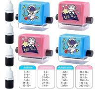 Roller Digital Teaching Stamp | Reusable Addition and Subtraction Roller Stamp | Within 100 Teaching Math Practice Questions, for Preschool Kindergarten Homeschool Supplies (4 Pcs)