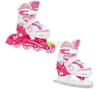 Roller En Ligne Lia Roue Led Du 34 Au 37 + Patin A Glace Enfant Mixte Taille Ajustable Blanc/Rose Raven Blanc