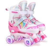 Roller Enfant Fille Patin a Roulette Fille Rollers Quad avec 8 Roues Lumineuses Taille Réglable pour Enfants (M (EU 32-36)/(CN35-38))