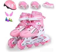Roller Inline - Rollers Enfant Réglables - Rose avec flash - Ensemble de roller 8156 L