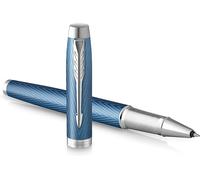 Roller Parker IM Rollerball | Laque bleue grise premium avec décoration chromée | Pointe fine avec recharge noire | Boîte cadeau