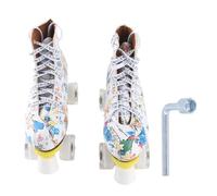 Roller Quad Double Rangée Blanc Graffiti - Chaussures à roulettes pour Enfants et Adultes, Frein Avant Intégré, Tige Haute Confortable (39)