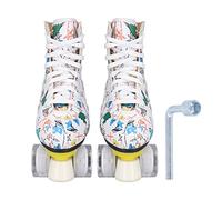 Roller Quad Double Rangée Blanc Graffiti - Chaussures à roulettes pour Enfants et Adultes, Frein Avant Intégré, Tige Haute Confortable (40)
