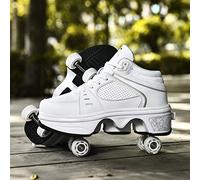 Roller Shoes Adulte Chaussure Roller Fille Kick Roller Skate Shoes Patins A roulettes 4 Roues Patins A roulettes Casual Sneakers,White-EUR39