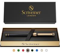 Rollerball Pen Set Black Lacquer Genuine Gold Plated Finish, Refillable, Nice Gift For Men & Women With Box, Professional Office Accessory