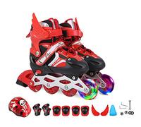 Rollers En Ligne Patins à Roulettes Pour Réglables Débutants Pour Rollers Quad Alignées Pour Enfants âgés De 3 à 13 Ans Garçons Filles Adultes Patins à Glace Cadeau D'anniversaire,Red1-S（27-32）-Set2