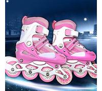 Rollers Enfant Confortable avec Roues Lumineuses, Patins à Roues Alignées pour Filles et Garçons, Rollers en Ligne en Ligne Mesh Respirant, Patins à roulettes Taille Réglable (S/(31-34),Rose)
