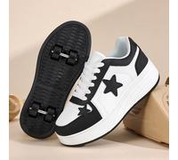 Rollers pour adolescents, 4 roues amovibles, noir et blanc pour garçons, Heelys multifonctionnels, patins à glace, toutes saisons, chaussures de sport décontractées à lacets étoilés EUR34,EUR35,EUR36,