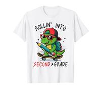 Rollin' Into 2nd Grade T-Rex Skateboarding Back to School T-Shirt