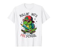 Rollin' Into Preschool T-Rex Skateboarding Back to School T-Shirt