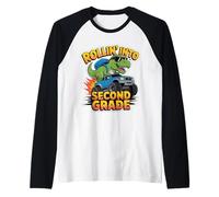 Rollin' Into Second Grade 2e année T-Rex Monster Truck Manche Raglan