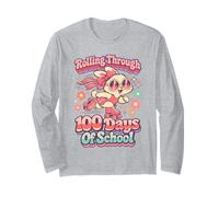 Rollin' Through 100 Days of School Cute Bunny Teacher Girl Manche Longue
