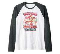 Rollin' Through 100 Days of School Cute Bunny Teacher Girl Manche Raglan