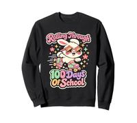 Rollin' Through 100 Days of School Cute Bunny Teacher Girl Sweatshirt