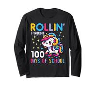 Rollin Through 100 Days of School Unicorn 100th Day Girls Manche Longue
