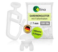 Rollina Kvartal Lot de 100 crochets de rideaux, 7 mm, avec 6 bloqueurs, pour rails avec roulement intérieur de 4 à 5 mm, crochets de rideau, compatibles avec la barre Kvartal