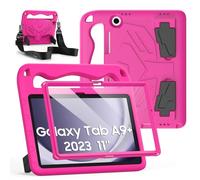 RollinCase Coque pour Enfants pour Samsung Galaxy Tab A9 Plus/A9+ 2023 (SM-X210/X215/X216/X218) 11 Pouces, avec Protecteur d'écran intégré, Poignée Antidérapante et Bandoulière, Rose