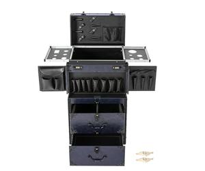 Rolling Beauty Case Valise à roulettes à 4 étagères verrouillables Valise de maquillage Chariot de coiffeur Beauté Salon Bagages Voyage Organisateur pour maquilleurs professionnels