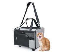 Rolling Carriers - Wheeled Pet | Cat Carriers | Mesh Window Sides | Rolling Cat Carrier Wheeled Movers Mesh Window Sides Shoulder Bag Dog Puppy Kitten Outdoor Adventure Travel Pet Trolley Bag