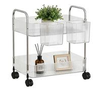 Rolling Cart - Acrylic 2-Layer Storage Trolley, Transparent Snack Cart with Lockable Wheels | Utility Mobile Organizer for Office, Home, Kitchen, Makeup, Bathroom, Laundry, Dorm, Bedroom