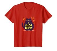 Rolling Fatties Cat Fat Cat Energy Funny Feline Humour T-Shirt, Enfant, Rouge, 6 Ans