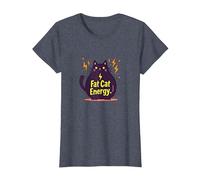 Rolling Fatties Cat Fat Cat Energy Funny Feline Humour T-Shirt, Femme, Bleu Chiné, XS