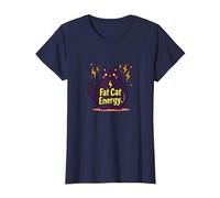 Rolling Fatties Cat Fat Cat Energy Funny Feline Humour T-Shirt, Femme, Bleu Marine, S