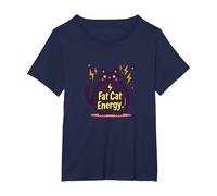 Rolling Fatties Cat Fat Cat Energy Funny Feline Humour T-Shirt, Femme Grandes Tailles, Bleu Marine, 4X